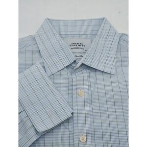 CHARLES‎ TYRWHITT Men's Dress Shirt Large 16.5-35 Non-Iron White Blue Stripes